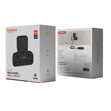 PORODO PD 45W 2C PORT ADAPTER - BLACK