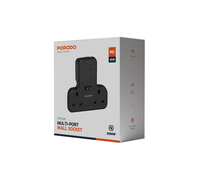 PORODO PD 45W 2C PORT ADAPTER - BLACK