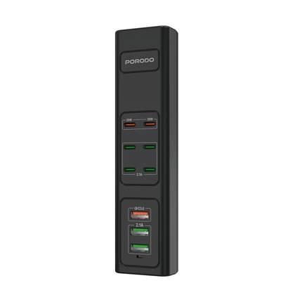 PORODO 85W X6 PD X3 USB FAST CHARGING STRIP UK (2M WIRE) - BLACK