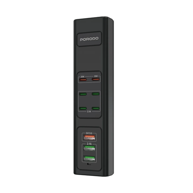 PORODO 85W X6 PD X3 USB FAST CHARGING STRIP UK (2M WIRE) - BLACK
