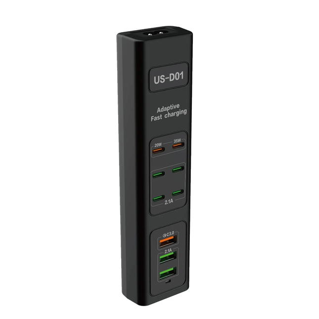 PORODO 85W X6 PD X3 USB FAST CHARGING STRIP UK (2M WIRE) - BLACK