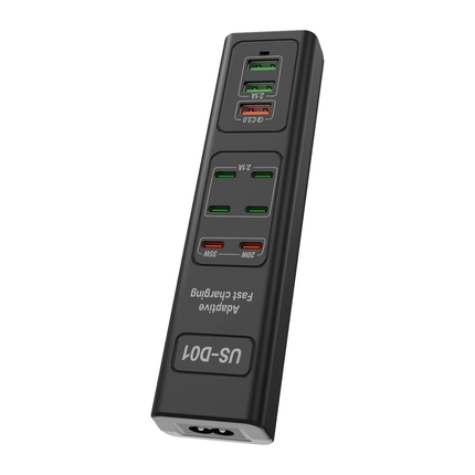 PORODO 85W X6 PD X3 USB FAST CHARGING STRIP UK (2M WIRE) - BLACK