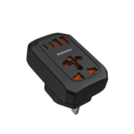 PORODO 2500W EU PIN TRAVEL ADAPTER - BLACK