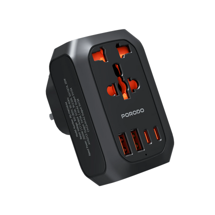 PORODO 2500W EU PIN TRAVEL ADAPTER - BLACK