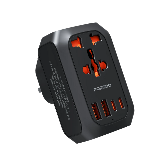 PORODO 2500W EU PIN TRAVEL ADAPTER - BLACK