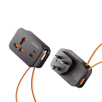 PORODO 20W UNIVERSAL WALL SOCKET UK PLUG 1 AC*1 USB-A*1 USB-C WITH 30CM USB-C CABLE
