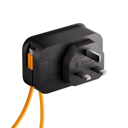 PORODO 20W UNIVERSAL WALL SOCKET UK PLUG 1 AC*1 USB-A*1 USB-C WITH 30CM USB-C CABLE
