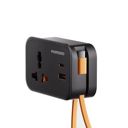 PORODO 20W UNIVERSAL WALL SOCKET UK PLUG 1 AC*1 USB-A*1 USB-C WITH 30CM USB-C CABLE