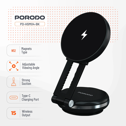 PORODO 15W MAGSAFE WIRELESS CHARGER WITH DUAL N52 MAGNETS FOLDABLE & EXTENDABLE ELECTR