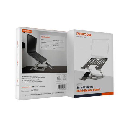 PORODO 2-IN-1 ADJUSTABLE AND FOLDABLE LAPTOP WITH PHONE STAND - SILVER