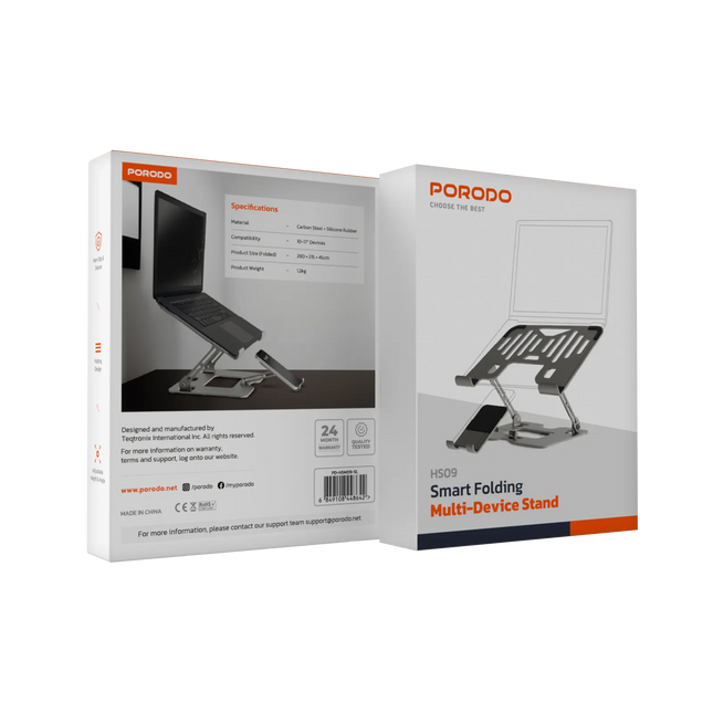 PORODO 2-IN-1 ADJUSTABLE AND FOLDABLE LAPTOP WITH PHONE STAND - SILVER