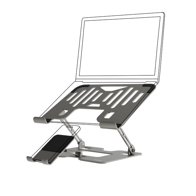 PORODO 2-IN-1 ADJUSTABLE AND FOLDABLE LAPTOP WITH PHONE STAND - SILVER