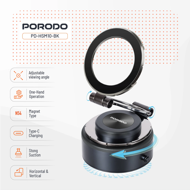PORODO ELECTRIC 360° FOLDABLE MAGSAFE HOLDER - BLACK