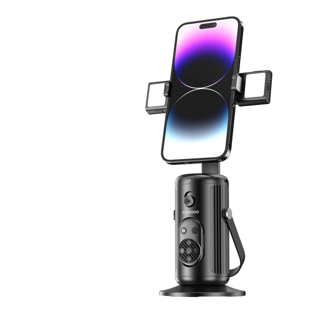 PORODO MULTIFUNCTIONAL FOLDABLE PHONE STAND WITH FACE TRACKING AND DUAL ADJUSTABLE FIL