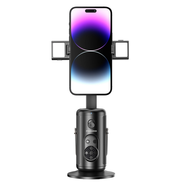 PORODO MULTIFUNCTIONAL FOLDABLE PHONE STAND WITH FACE TRACKING AND DUAL ADJUSTABLE FIL