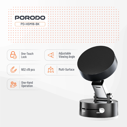 PORODO UNIVERSAL ADJUSTABLE FOLDABLE MAGSAFE CAR PHONE MOUNT - BLACK