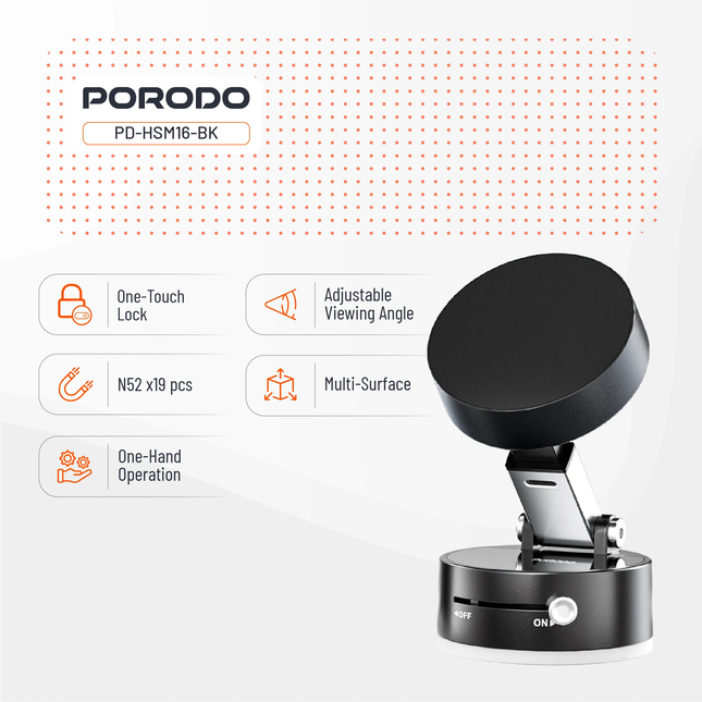PORODO UNIVERSAL ADJUSTABLE FOLDABLE MAGSAFE CAR PHONE MOUNT - BLACK