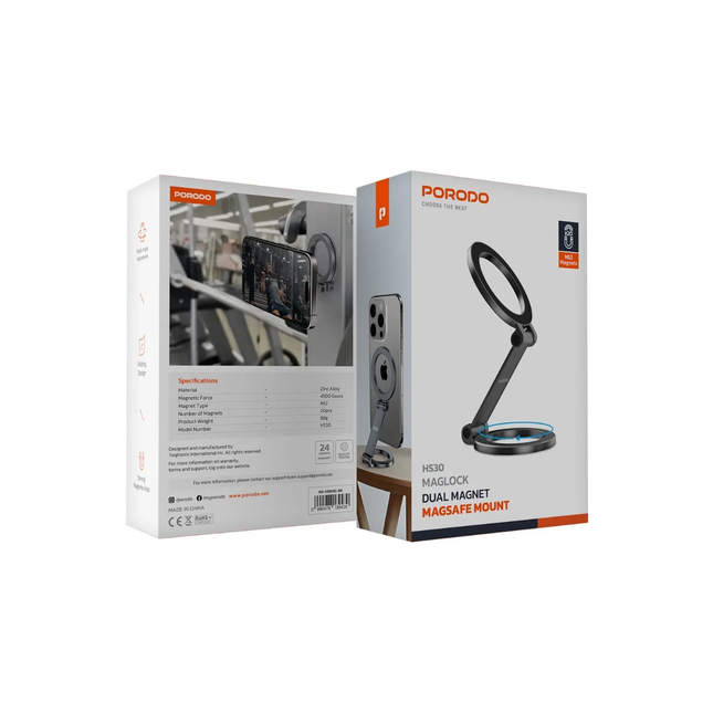 PORODO 360° FOLDABLE DUAL PILOT DISKS N52 MAGSAFE CAR MOUNT - BLACK