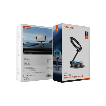 PORODO 360° FOLDABLE DUAL PILOT DISKS WITH GLUE N52 MAGSAFE CAR MOUNT - BLACK