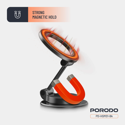 PORODO 360° FOLDABLE DUAL PILOT DISKS WITH GLUE N52 MAGSAFE CAR MOUNT - BLACK