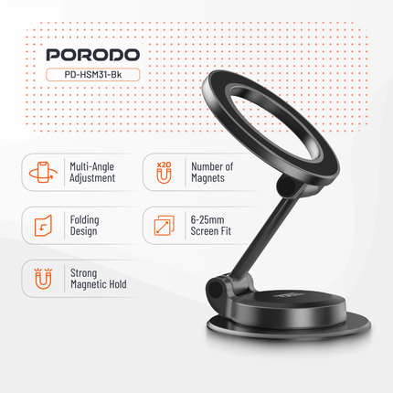 PORODO 360° FOLDABLE DUAL PILOT DISKS WITH GLUE N52 MAGSAFE CAR MOUNT - BLACK