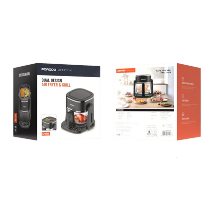 Porodo Lifestyle 2-in-1 Glass Air Fryer – Black