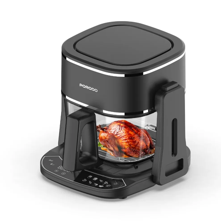 Porodo Lifestyle 2-in-1 Glass Air Fryer – Black