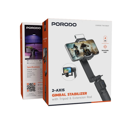 PORODO ANTI-SHAKE GIMBAL WITH ROTATABLE CENTRAL CONTROL - BLACK