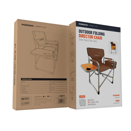 Porodo Lifestyle Outdoor Folding Aluminum Chair with Side Table & Cup Holder