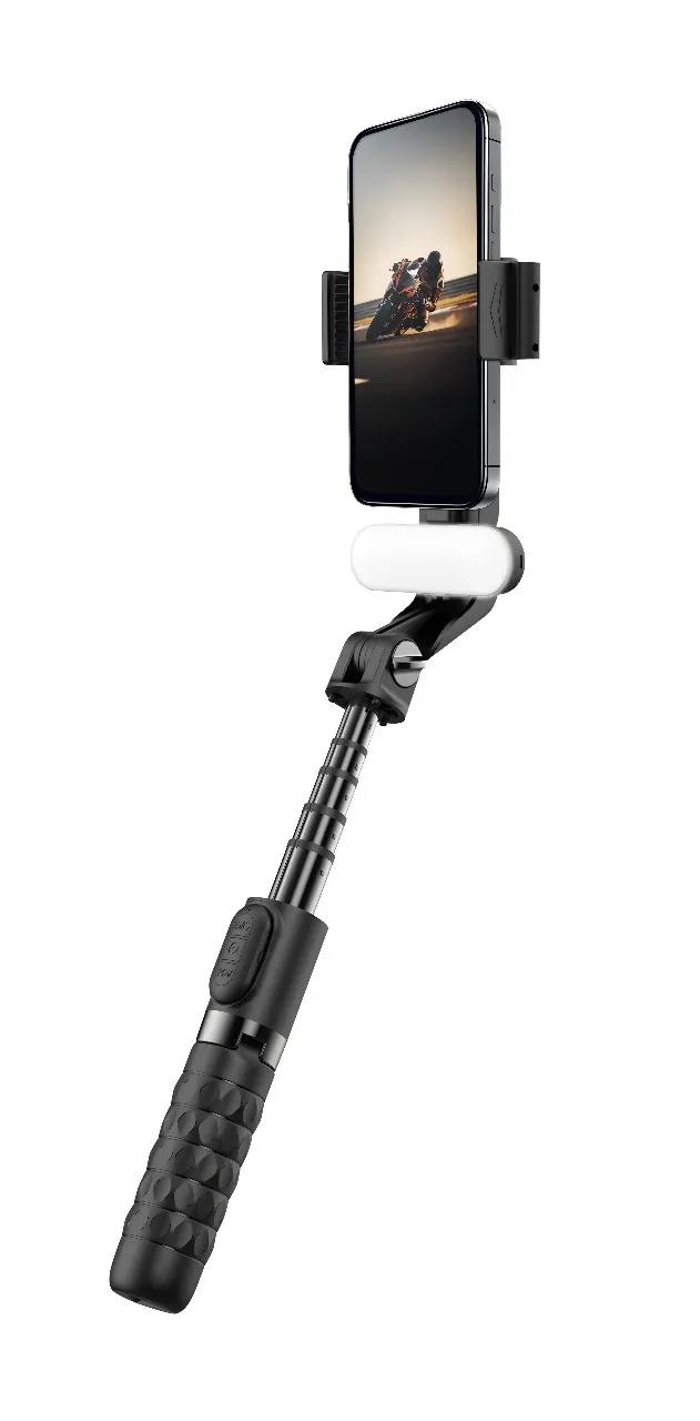 PORODO GIMBAL STABILIZER SELFIE STICK TRIPOD WITH FILL LIGHT & DETACHABLE REMOTE - B