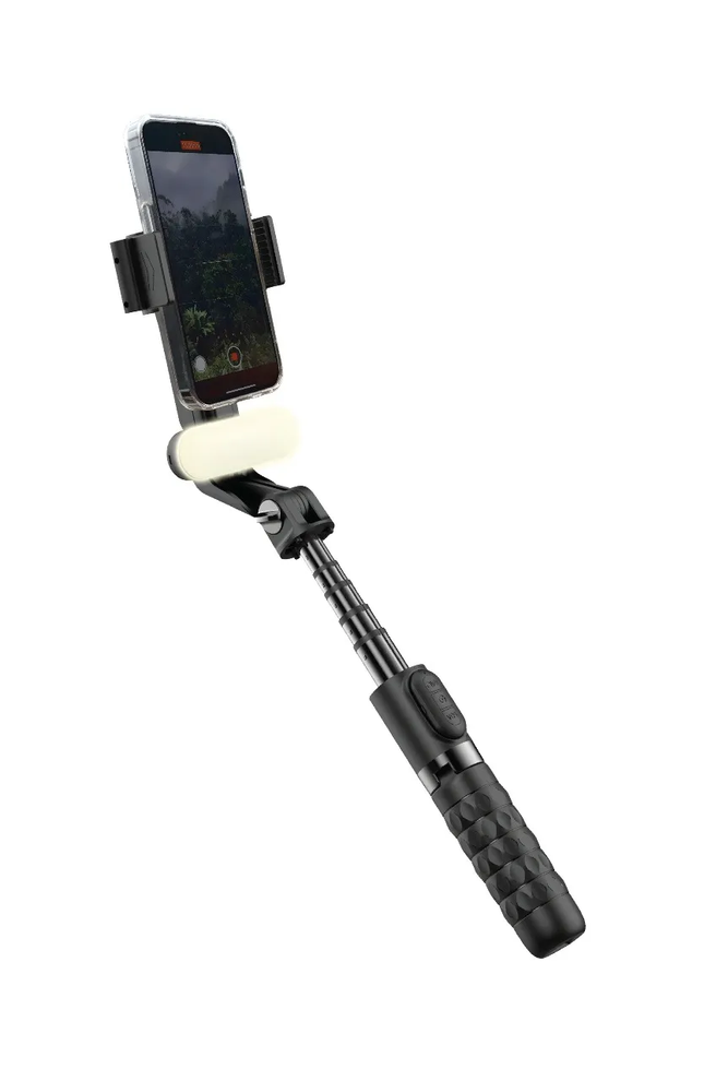 PORODO GIMBAL STABILIZER SELFIE STICK TRIPOD WITH FILL LIGHT & DETACHABLE REMOTE - B