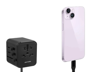 PORODO DUAL USB-A UNIVERSAL TRAVEL ADAPTER 2.4A - BLACK - Travel smarter with the Porodo Dual USB-A Universal Travel Adapter 2