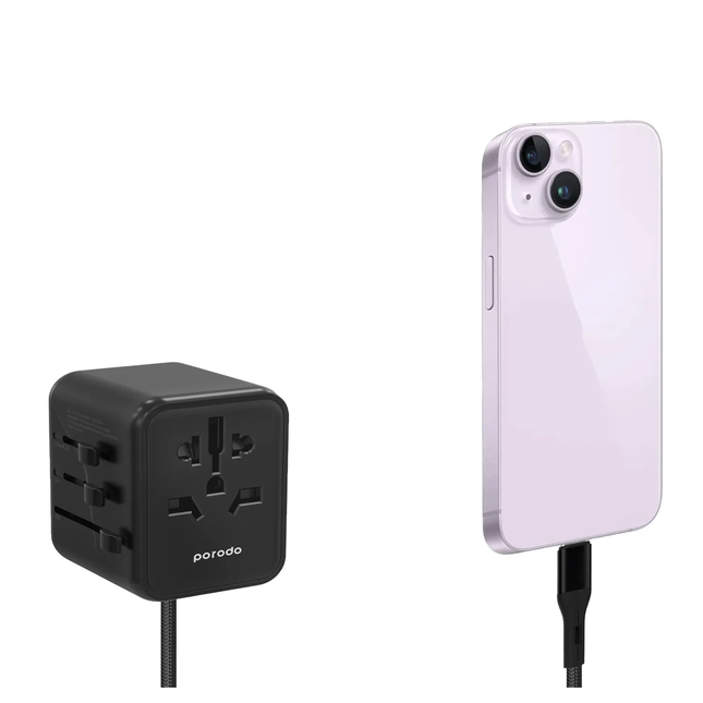 PORODO DUAL USB-A UNIVERSAL TRAVEL ADAPTER 2.4A - BLACK