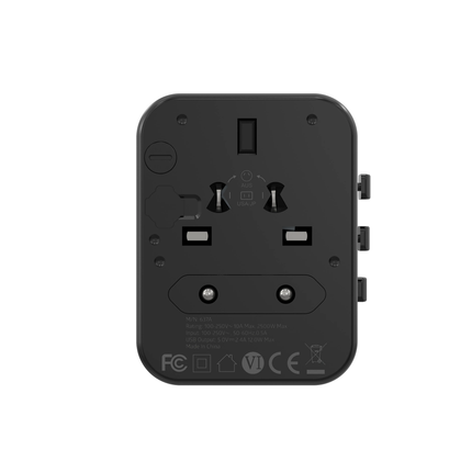 PORODO DUAL USB-A UNIVERSAL TRAVEL ADAPTER 2.4A - BLACK