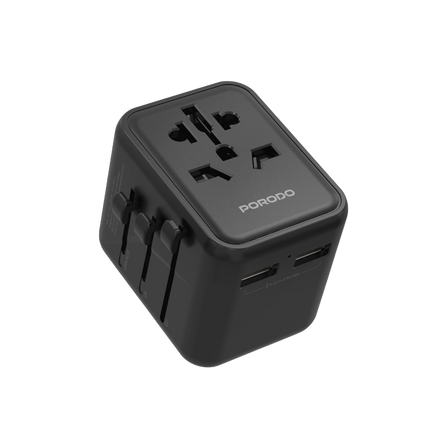 PORODO DUAL USB-A UNIVERSAL TRAVEL ADAPTER 2.4A - BLACK