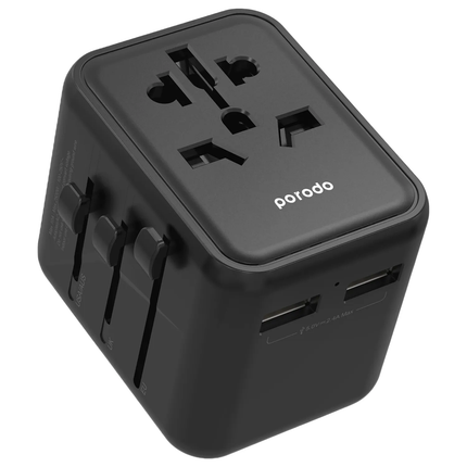 PORODO DUAL USB-A UNIVERSAL TRAVEL ADAPTER 2.4A - BLACK