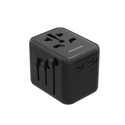 PORODO DUAL USB-A UNIVERSAL TRAVEL ADAPTER 2.4A - BLACK