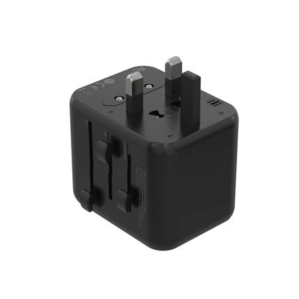 PORODO DUAL USB-A UNIVERSAL TRAVEL ADAPTER 2.4A - BLACK