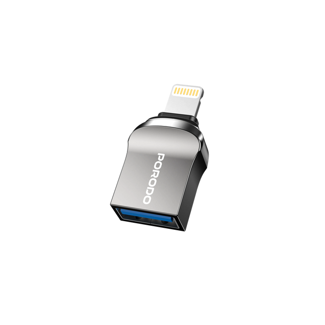 PORODO  USB A TO LIGHTNING ADAPTER 0.12M CABLE  - BLACK