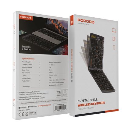PORODO TRANSPARENT BLUETOOTH FOLDING KEYBOARD - BLACK