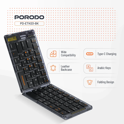 PORODO TRANSPARENT BLUETOOTH FOLDING KEYBOARD - BLACK