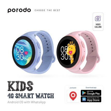 PORODO 4G KIDS GPS SMART WATCH WITH JUNICARE APP - BLUE