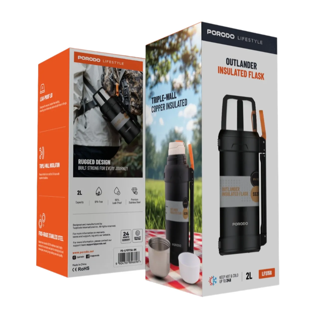 Porodo Lifestyle 2L Stainless Steel Vacuum Bottle – Black