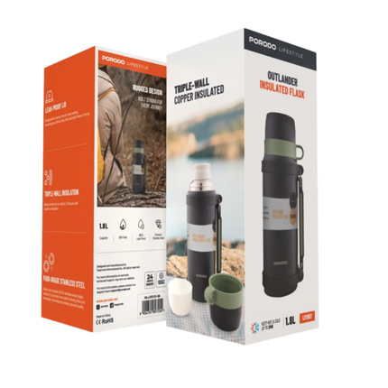 Porodo Lifestyle 1800ml Stainless Steel Vacuum Bottle – Black