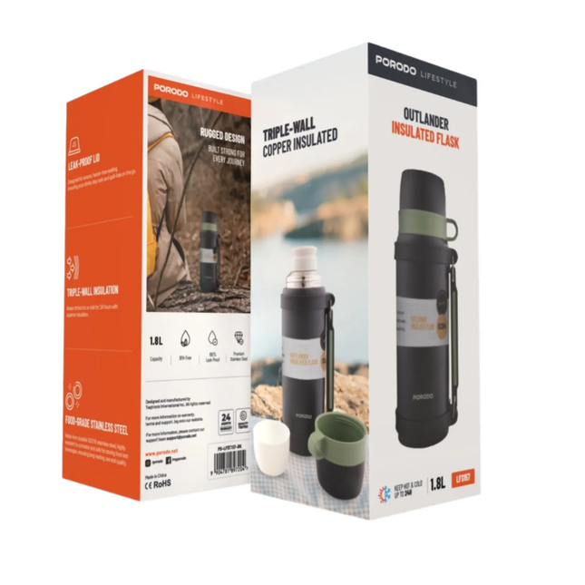 Porodo Lifestyle 1800ml Stainless Steel Vacuum Bottle – Black