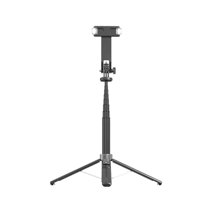 PORODO SELFIE STICK 135CM EXTENDABLE WITH DETACHABLE LIGHT 4 LEG TRIPOD - BLACK