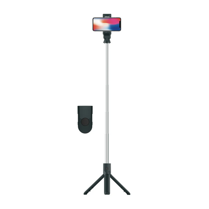PORODO BLUETOOTH SELFIE STICK WITH TRIPOD ( DETACHABLE REMOTE SHUTTER ) - BLACK