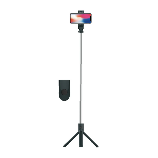 PORODO BLUETOOTH SELFIE STICK WITH TRIPOD ( DETACHABLE REMOTE SHUTTER ) - BLACK