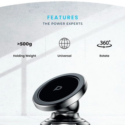 POWEROLOGY HEAVY DUTY MAGNETIC CAR MOUNT 360 ROTATABLE WITH 3M METAL PLATES - SILVER