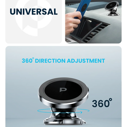 POWEROLOGY HEAVY DUTY MAGNETIC CAR MOUNT 360 ROTATABLE WITH 3M METAL PLATES - SILVER